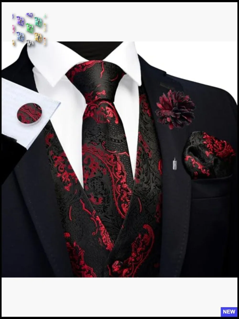 Paisley Jacquard Tie Waistcoat Set Formal Wedding Party Elegant Classic